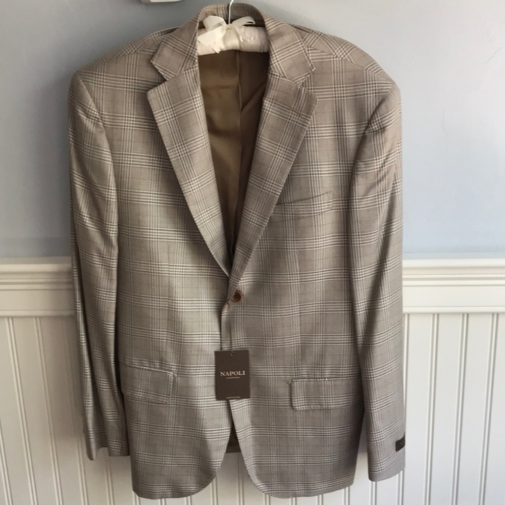 NAPOLI made in Italy men blazer/jacket, color blue/tan, size 42R
